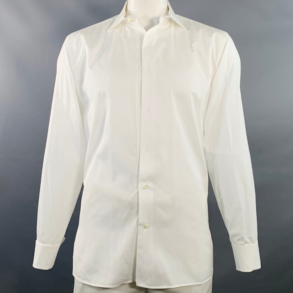 GUY ROVER Size L White Cotton Curved Cutaway Formal Long Sleeve Shirt